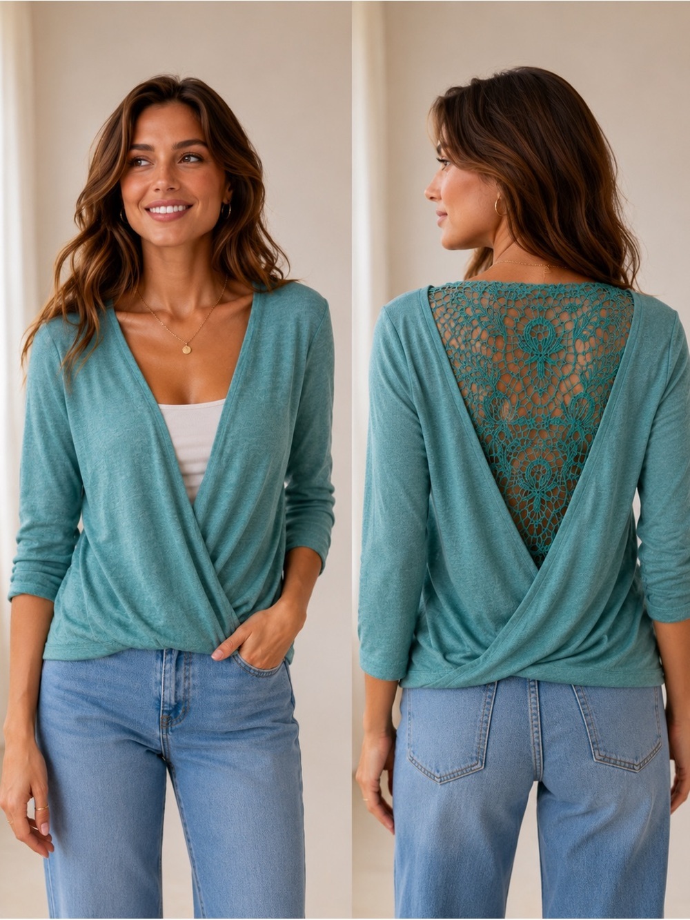 Maurices Turquoise Lace Detail Top Sz M